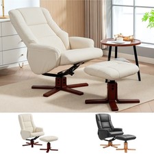 Rocking Recliner Chair with Footstool and Wood Base for Living Room