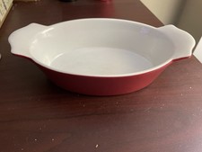 Home Red White Oval Ceramic Stoneware Casserole Dish Oven Microwave Safe