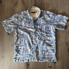 Quicksilver Waterman Collection Hawaiian Shirt Mens Medium Blue Tropical