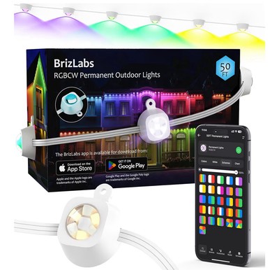 BrizLabs Permanent Outdoor Lights,Smart RGB LED Permanent Outdoor Lights 50ft