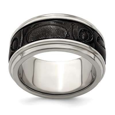 Titanium & Black Titanium Inlay Polished Fancy Design Ring Size 11