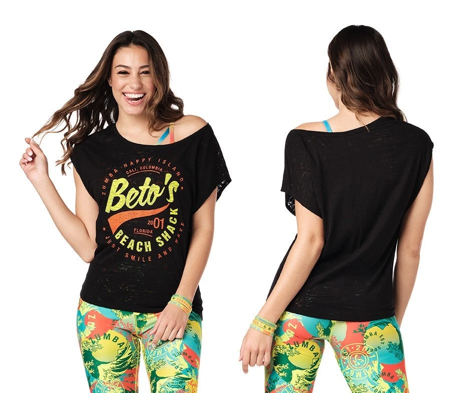 Zumba Beto's Beach Shack Top - Bold Black ~ XS S M L ~ New! Free Ship!