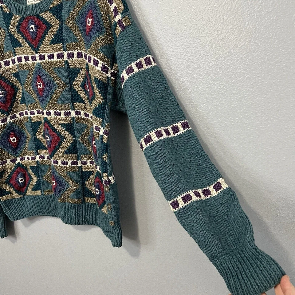 Vintage Norm Thompson Handknit Sweater Medium Ramie Blend Textured Cozy Cabin - Image 3 of 4