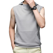 Uomo con Cappuccio Camicia Top Gilet Stretch T-Shirt Maniche SPORTS Gym Training