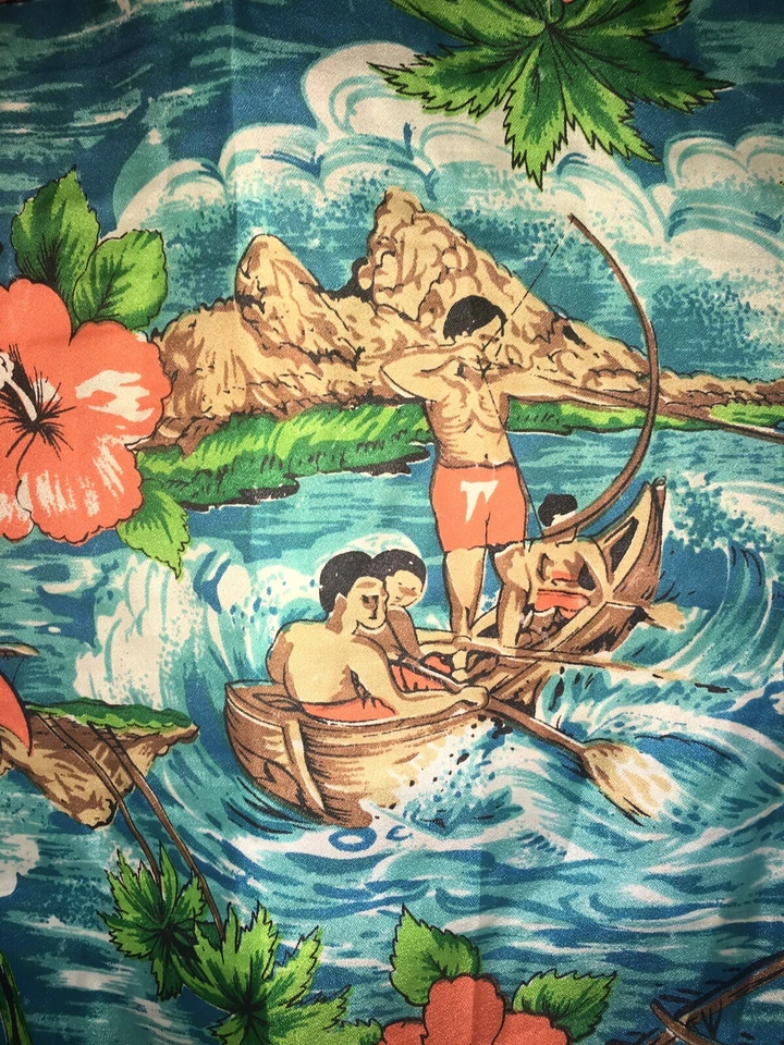 Каскадная винтажная мужская футболка с подводными рыбками индейцы гавайское искусство размер L - Изображение 3 из 4