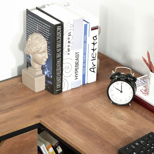 L-Shaped Home Office Writing Desk Computer Table with Storage Shelf Workstation - Picture 8 of 11