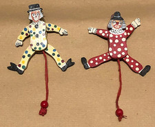 COPPIA BURATTINI IN LEGNO PAGLIACCI GIOCO VINTAGE ANNI 70 DIPINTI A MANO