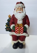 Large Resin SANTA CLAUS Holding Gift Christmas Tree SHELF SITTER Decoration