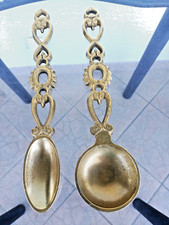 Stary zestaw 2 mosiężne love walijskie łyżki w ciężkim odlewie 25,0 cm