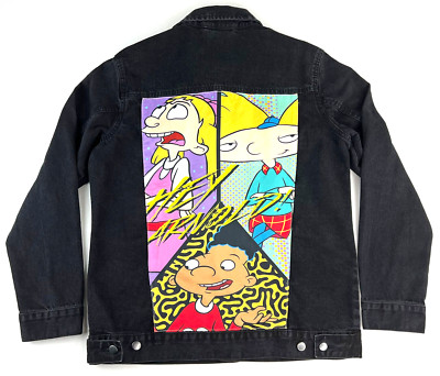 Nickelodeon Hey Arnold Y2K Mens Denim Jean Trucker Jacket Size S Rare Cartoon
