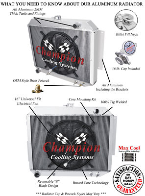 Atom Champion 3 Row Radiator, 16'' Fan for 1966 - 1969 Chrysler Newport V8 Engine