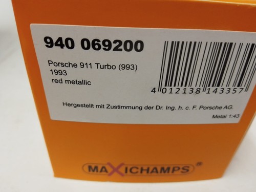 MINICHAMPS Maxichamps Porsche 911 Turbo 993 Rojo Metallic 1993 1/43 940069200 - Imagen 3 de 3