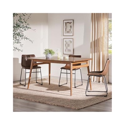 59''W Solid Wood Dining Table, Walnut Veneer Top, Mid,Century Modern Design 30''H