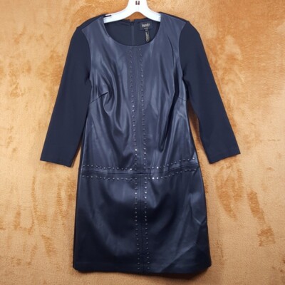 LAUNDRY Dress Womens Size 4 Black Sheath Long Sleeve Studded Faux Leather