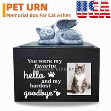 Peaceful  Love Cat Urn for Ashes with Cat Angle Statue Commemorate Beloved Pet