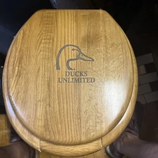 Ducks Unlimited Honey Oak Wood Toilet Seat with Brass Hinges