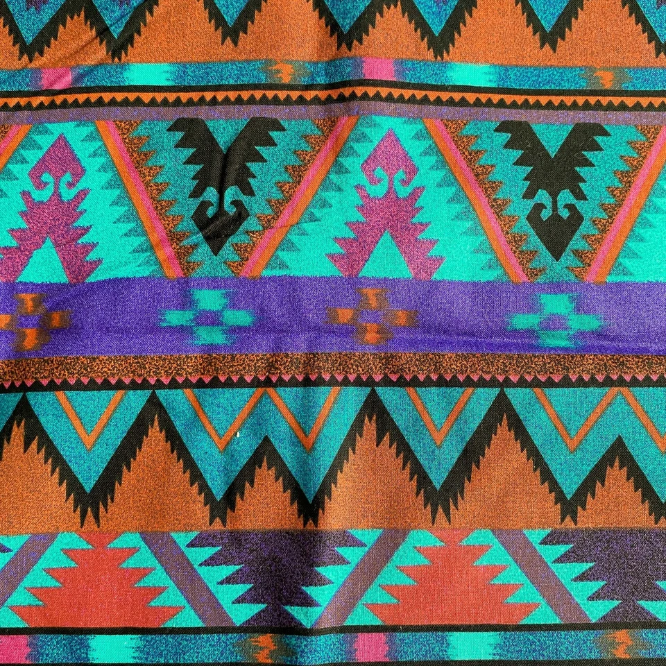 Tela a rayas azteca del suroeste vintage con estampado de algodón púrpura verde azulado Foto 3 de 4