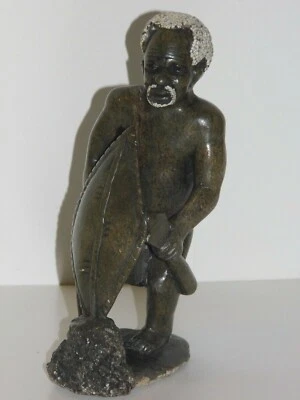 STATUE ART MARBRE ANCIENNE AFRICAIN GUERRIER SUR SOCLE PROVENANCE BENIN TBE - Photo 1/4