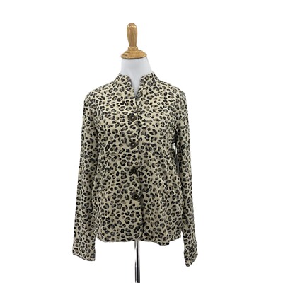 Caslon Leopard Print Utility Jacket Womens S Small Button Front