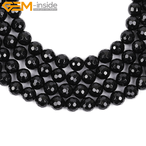 Natural Genuine Black Agate Stone Onyx Gem Beads For Jewelry Making 15" Faceted - Picture 29 of 63