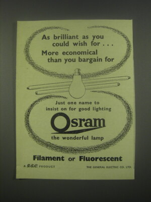 1949 G.E.C. Osram Lamp Ad - As brilliant as you could wish for
