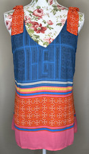 CAbi Tank Top Womens Sz M Nomad Tie Sleeve Colorful Print Boho Sleeveless Blouse