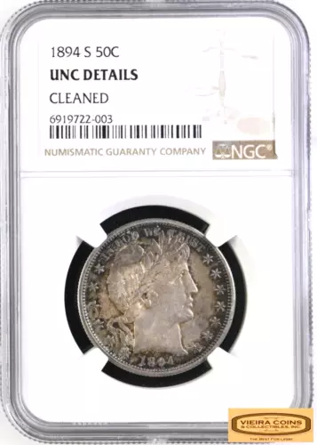 1894-S Barber Silver  Half Dollar, NGC UNC DETAILS Cleaned, Better Date -#B40815