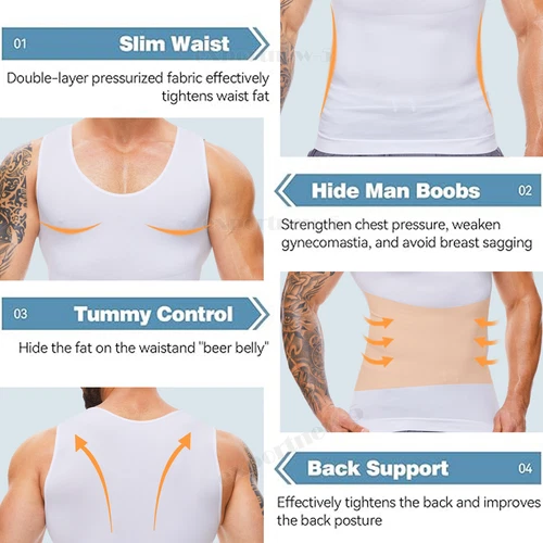 Herren T-Shirt Schlankmacher Body Shaper Bauch Brust Kompression Weste Gürtel Tank Top - Bild 5 von 28