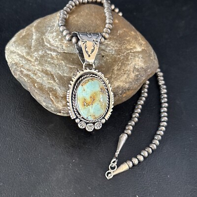 Native Navajo Golden HILLS Turquoise Sterling Silver Necklace Pendant 14349