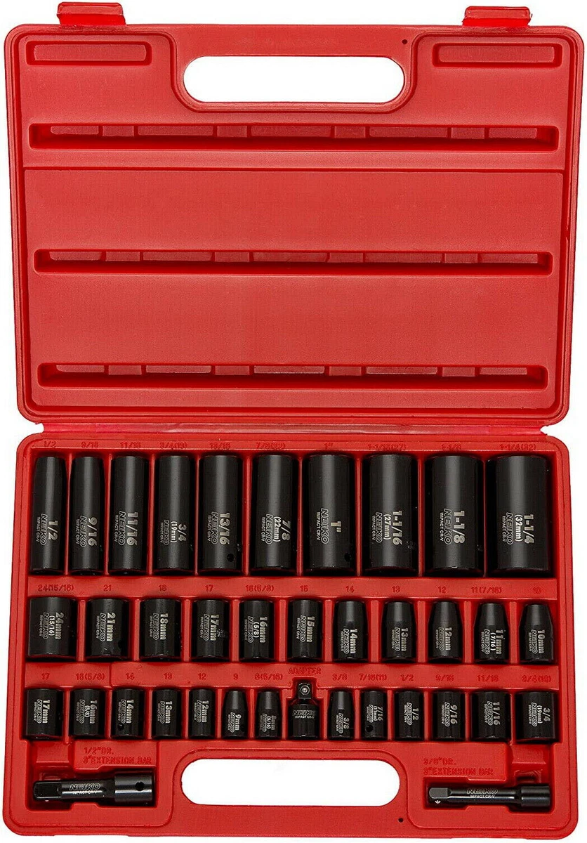 38 Piece Impact Socket Set 8 32 mm 6 Point High Torque Metric Hand