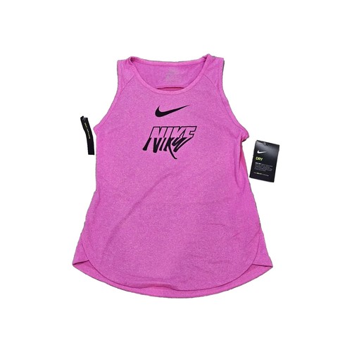 New Nike Kids Dri Fit Girl Pink Athletic Swoosh Sleeveless Tank Top M 10-12