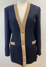Women’s Hamells Navy Smart Jacket Tan Trim Nautical Style/buttons - Size 12