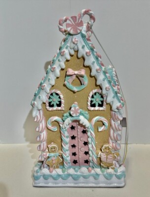 Christmas Gingerbread Pink Pastel House Lights Up 14.5  Large