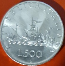 ITALIA MONETA DA 500 LIRE CARAVELLE 1958 REPUBBLICA ARGENTO SPLENDIDA FDC