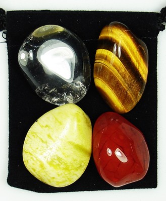 AWAKENING the KUNDALINI Tumbled Crystal Healing Set = 4 Stones + Pouch + Card