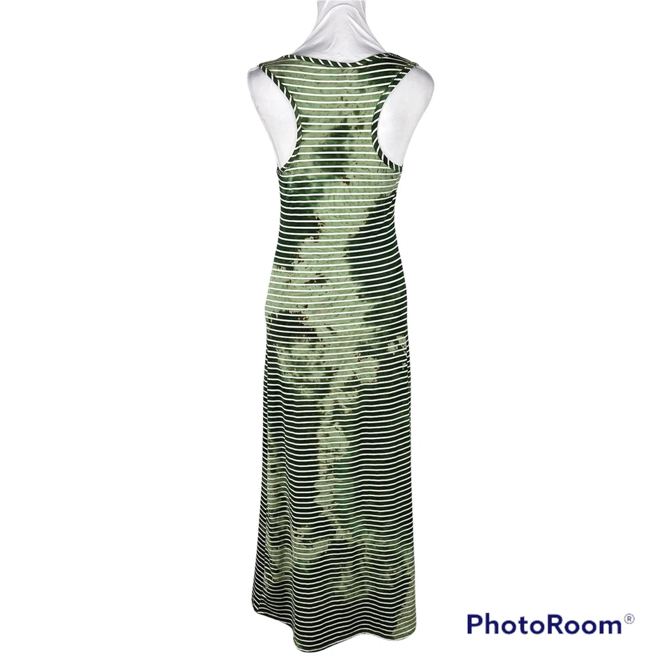 Maxi Vestido de Sol Jersey ALYN PAIGE NY Talla M Verde Sin Mangas Rayas Estampado Blanqueador Foto 3 de 4