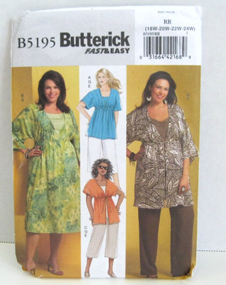 Butterick 5195 Very Easy Top, Dress, Tunic & Pants Women's 18W-24W Pattern Uncut