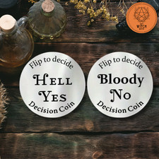 Hell Yes Blo*dy No Decider Coin Double Sided Silver Decision Energy Help Spirit