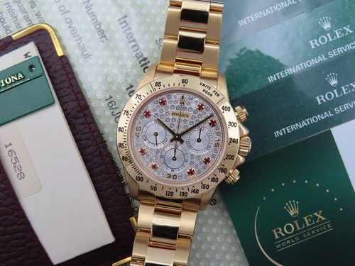 1995 Rolex Daytona Zenith Ruby Pave Dial 16528 Box Papers & 5 Service Cards