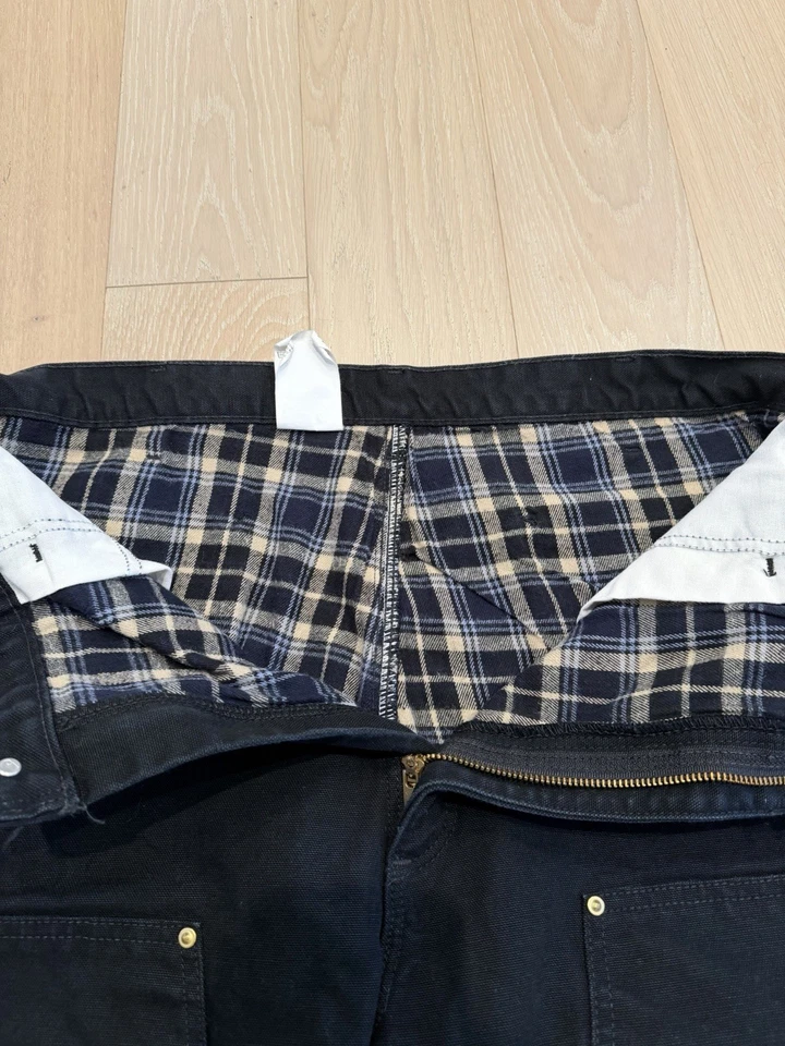 Pantalones Carpintero Carhartt Doble Rodilla Vintage Forrados Franela Negra Talla 38x34 Foto 4 de 4