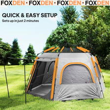 4 Person Pop Up Tent Waterproof Lightweight Mesh Windows Ventilation Grey FOXDEN