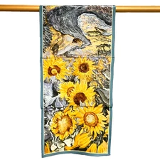 55"X13"Sunflower Hill Print Pure Mulberry Crepe Silk Long Scarf 140cmX35cm5-17