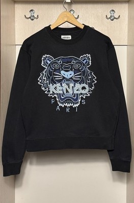 Kenzo Paris embroidered tiger logo sweatshirt in black unisex size