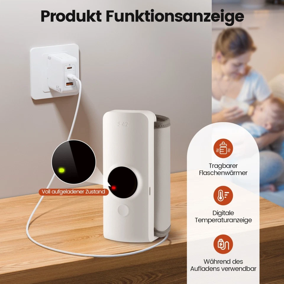 Tragbare Flaschenwärmer Babykostwärmer Babyflaschenwärmer Mit Lcd-Display 48h Dä - Bild 2 von 4