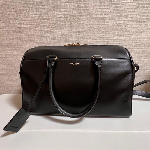 YSL Saint Laurent Duffle Handbag Shoulder Bag Black Leather 2way Logo Women's