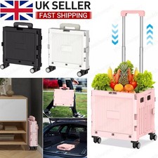 Folding Boot Cart Shopping Trolley Foldable Storage Box on Wheels Crate with Lid