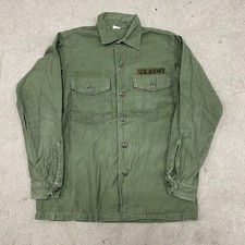 Vintage US Army OG-107 Utility Shirt Mens 15.5X33 Green Button Up Long Sleeve