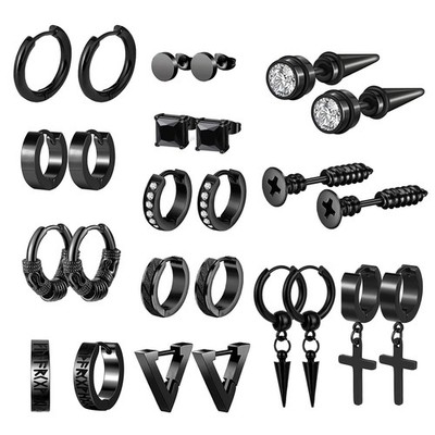 13 Aretes De Hombre Para Ninas Ninos Mujer Arete Cruz Cristian Pantalla,Negro