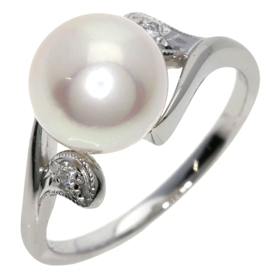 Anillo de diamantes MIKIMOTO hoja perla 2P platino PT900 damas [usado] Foto 2 de 4