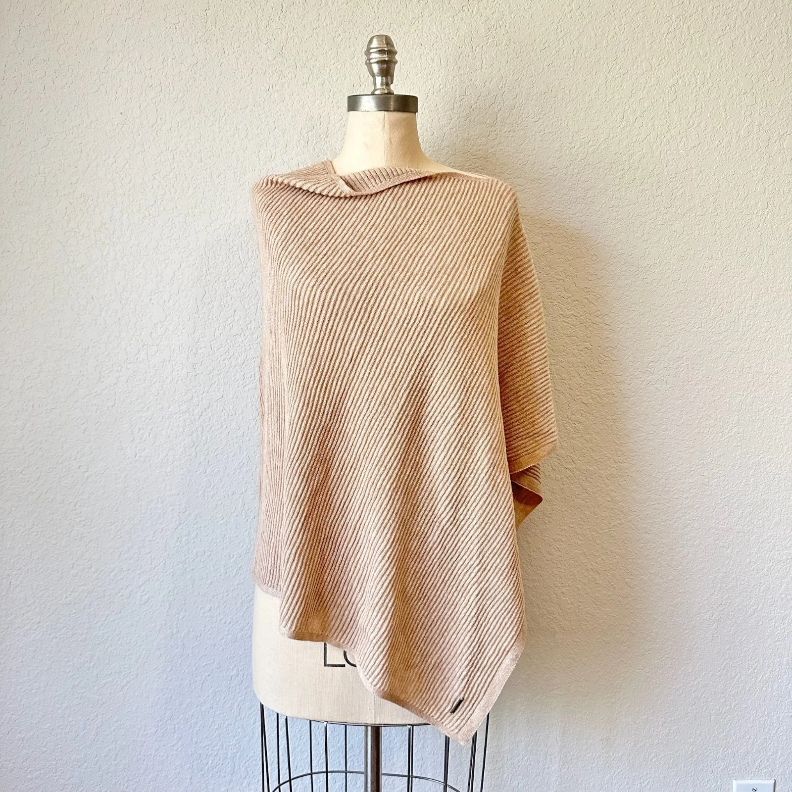 KUNA Poncho Sweater Womens Sz 0 Tan Cotton Baby Alpaca Ribbed Knit Ypanema NWT